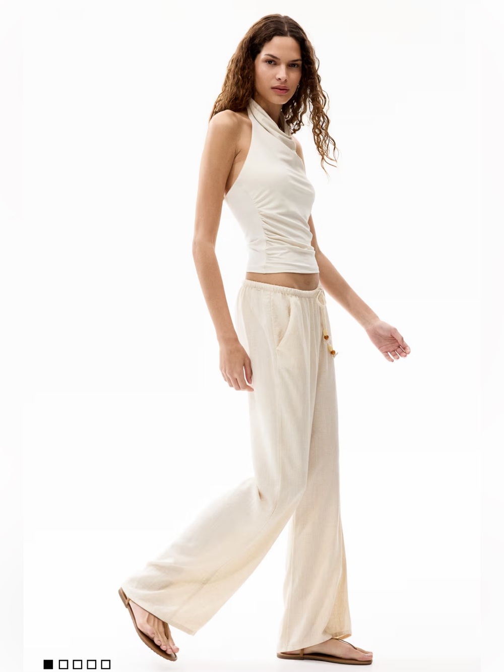 H&M Light Beige Wide Leg Drawstring Gauze Pants